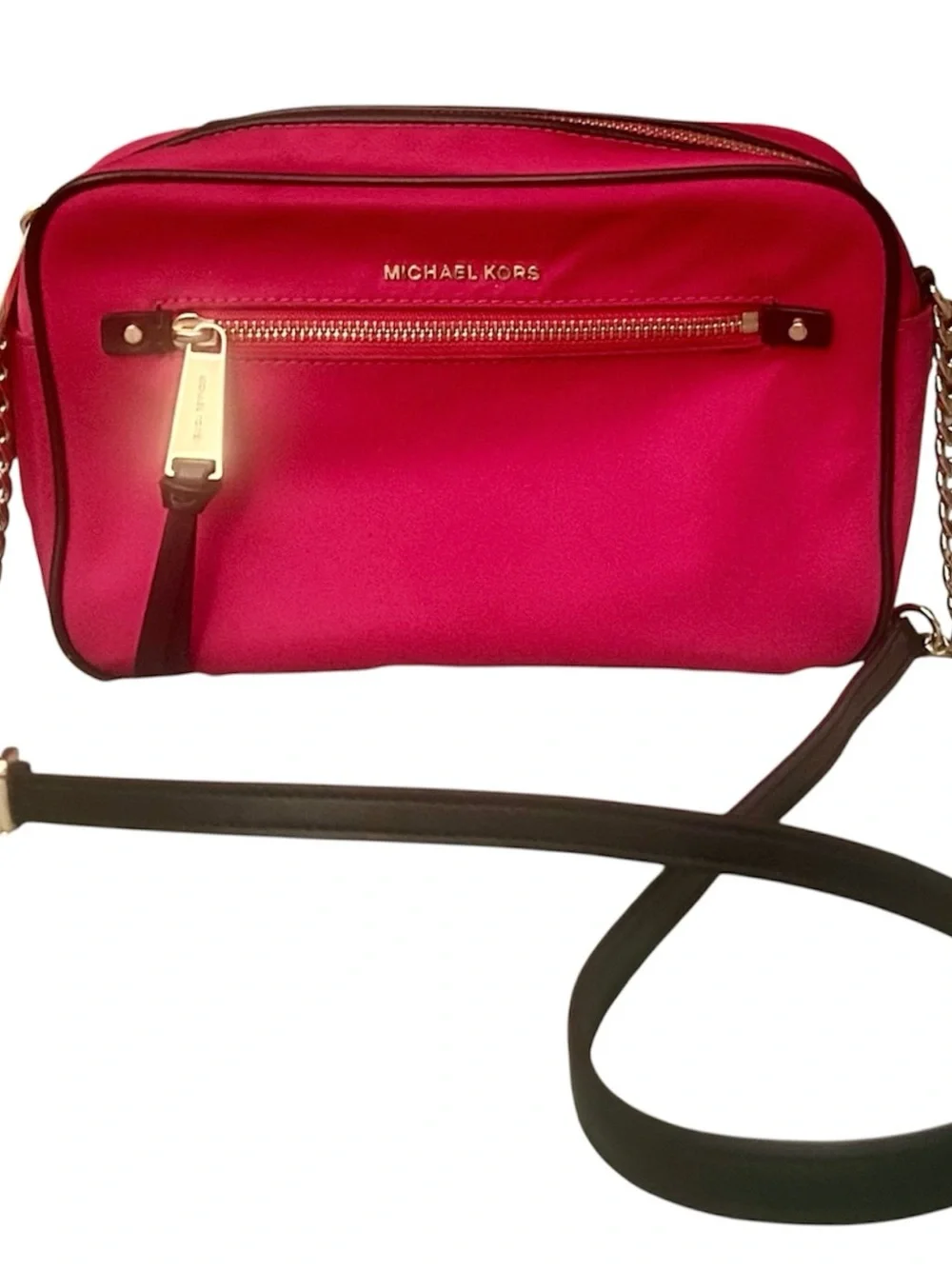 Michael Kors Hot Pink Crossbody Camera Bag with Gold Hardware